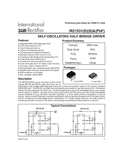 International Rectifier IR21531(D)(S)(PbF) Datasheet Handbook - cover page