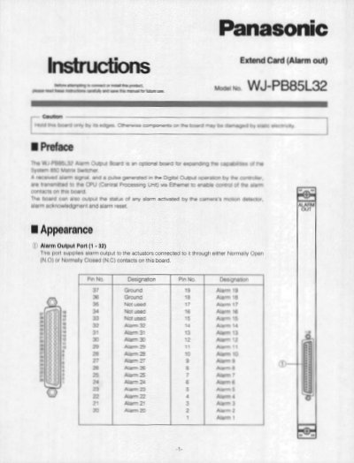 Panasonic WJ-PB85L32 Alarm Output Board Installation Instructions - cover page