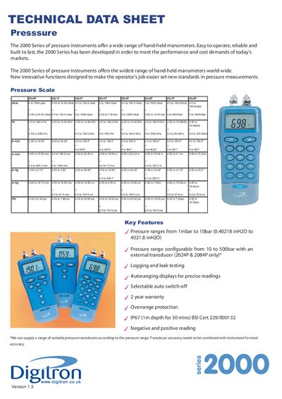Digitron 2000 Series Pressure Instrument Technical Data Sheet - cover page