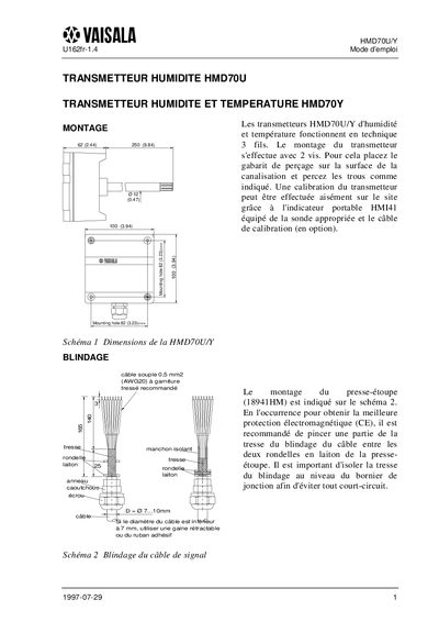 Vaisala HMD70U/Y Humidity and Temperature Transmitter User Manual - cover page