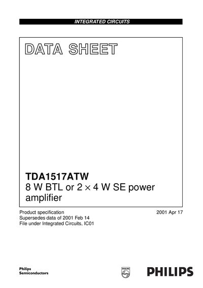 Philips TDA1517ATW Power Amplifier Datasheet - cover page