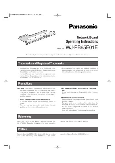 Panasonic WJ-PB65E01E Network Board Operating Instructions - cover page
