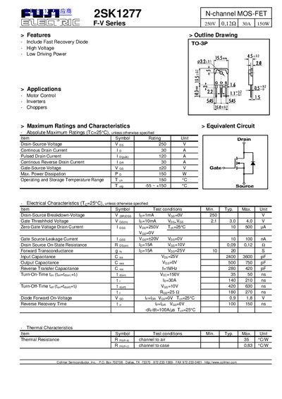 Collmer 2SK1277 N-channel MOS-FET Datasheet - cover page