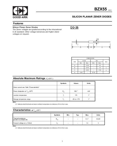 GOOD-ARK BZX55 Silicon Planar Zener Diode Datasheet - cover page