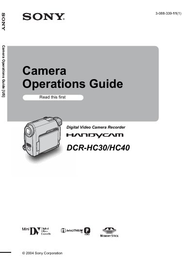 Sony DCR-HC30/HC40 Camcorder User Manual