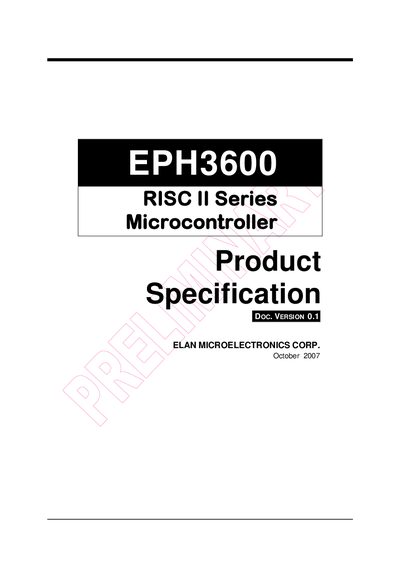 ELAN EPH3600 RISC II Series Microcontroller Datasheet - cover page