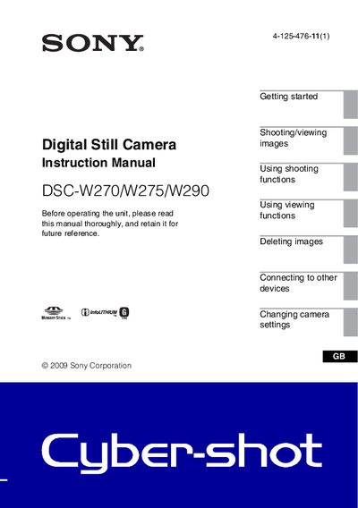 Sony DSC-W270/W275/W290 Instruction Manual - cover page