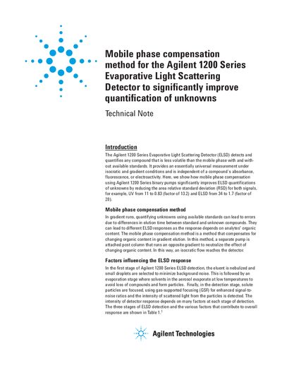 Agilent 1200 Series ELSD Mobile Phase Compensation Technical Note - cover page