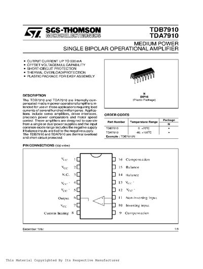 SGS-THOMSON TOB7910 handbook - cover page