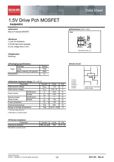 ROHM RAQ045P01 Datasheet - cover page