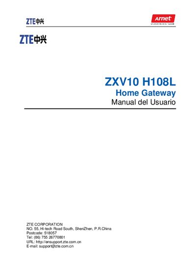 ZTE ZXV10 H108L Home Gateway User Manual