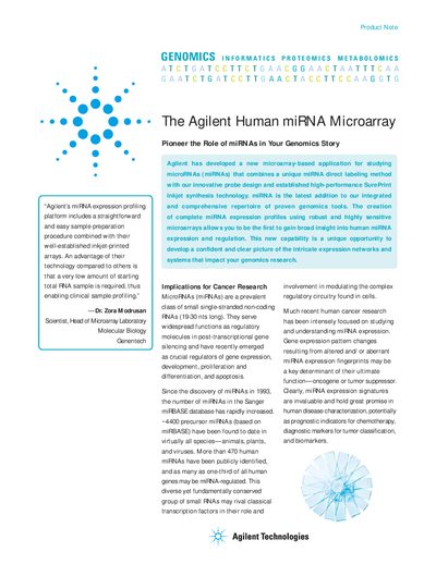 Agilent Human miRNA Microarray Kit Product Note - cover page