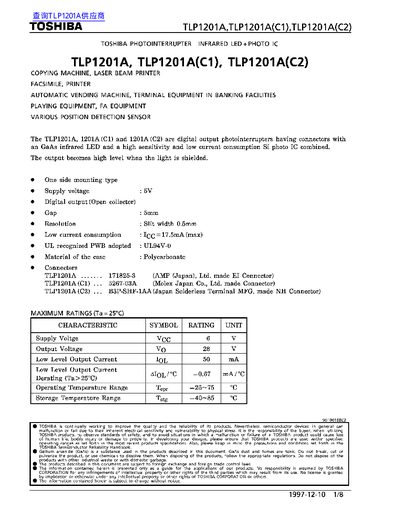 TOSHIBA TLP1201A/TLP1201A(C1)/TLP1201A(C2) Manual - cover page