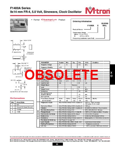 M-tron F1400A Series 9x14 mm FR-4 5.0 Volt Sinewave Clock Oscillator - cover page