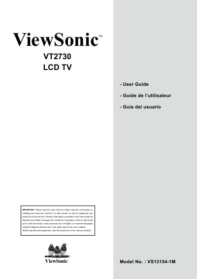 ViewSonic VT2730 LCD TV User Guide - cover page