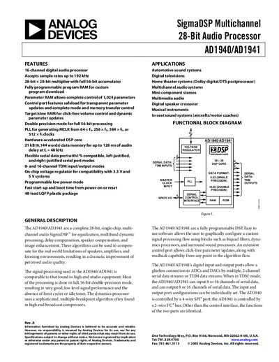 Analog Devices AD1940/AD1941 Audio Processor Manual