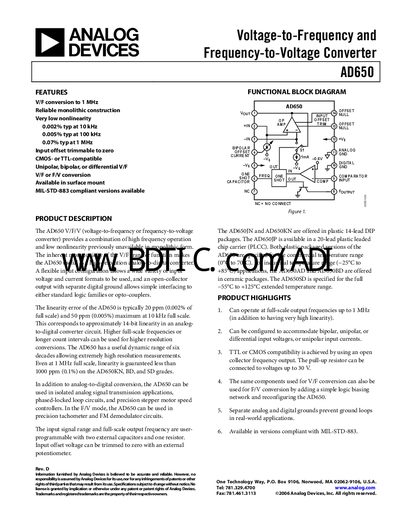 Analog Devices AD650 Datasheet - cover page