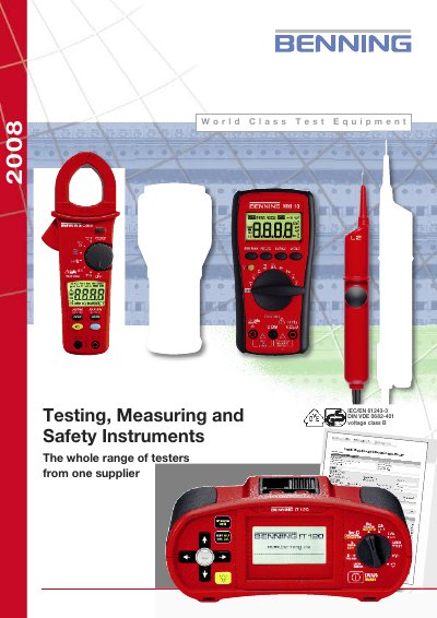 Benning Testing Instruments Product Catalog - cover page