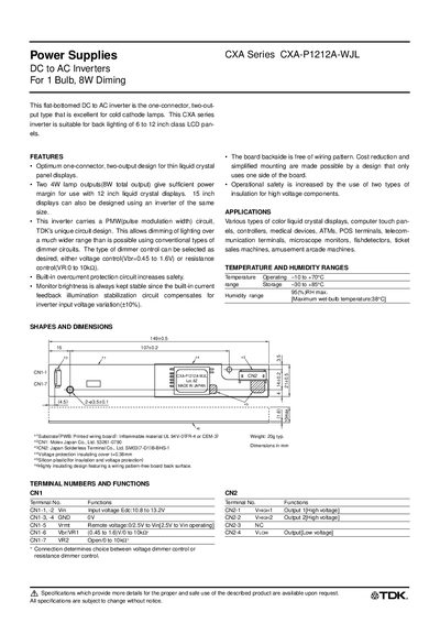 TDK CXA-P1212A-WJL Inverter Datasheet - cover page