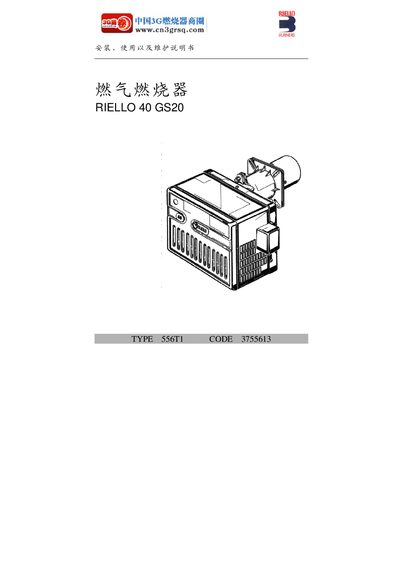 Riello 40 GS20 TYPE 556T1 Gas Burner Installation, Use and Maintenance Manual - cover page