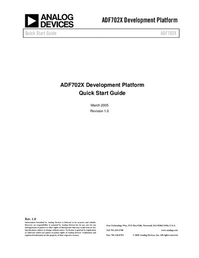 Analog Devices ADF702X Development Platform Quick Start Guide - cover page