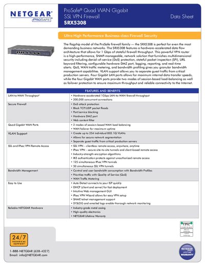 NETGEAR SRX5308 ProSafe Quad WAN Gigabit SSL VPN Firewall Data Sheet - cover page