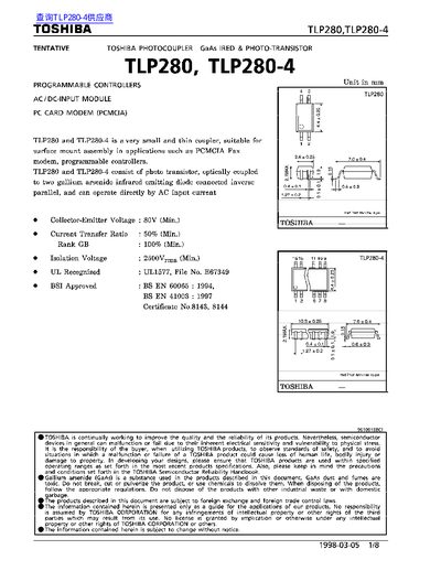 Toshiba TLP280/TLP280-4 Datasheet - cover page