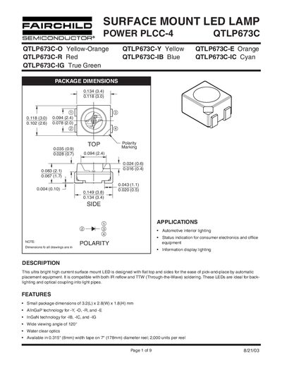 FAIRCHILD SURFACE MOUNT LED LAMP POWER PLCC-4 QTLP673C handbook - cover page