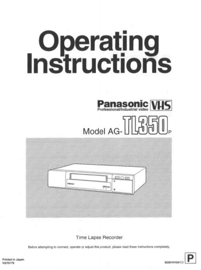 Panasonic AG-TL350 Time Lapse Recorder Operating Instructions - cover page