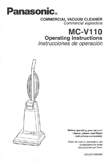 Panasonic MC-V110 Commercial Vacuum Cleaner Operating Instructions - cover page