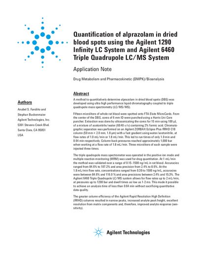 Agilent Quantification of Alprazolam in Dried Blood Spots Using Agilent 1290 Infinity LC System and 6460 Triple Quadrupo - cover page