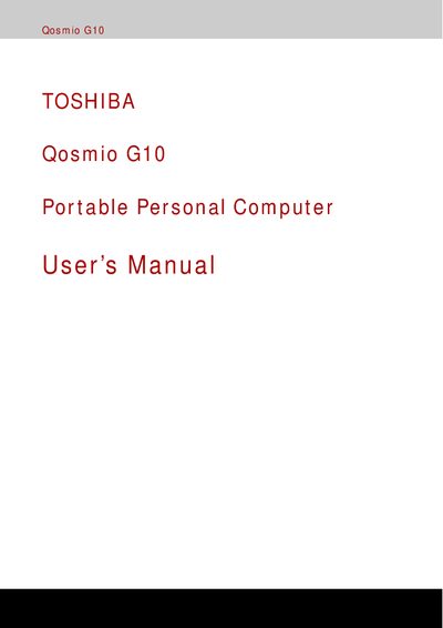 Toshiba Qosmio G10 Portable PC User Manual - cover page