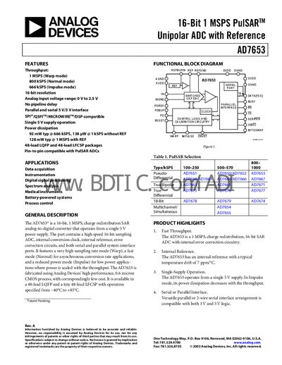 Analog Devices AD7653 Datasheet - cover page