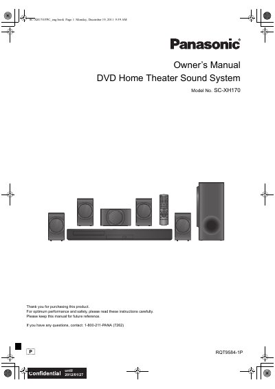 Panasonic SC-XH170 DVD Home Theater Sound System Owner's Manual - cover page