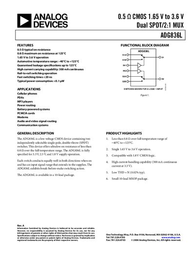 Analog Devices ADG836L Datasheet - cover page