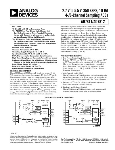 Analog Devices AD7811/AD7812 10-Bit 4-/8-Channel Sampling ADCs