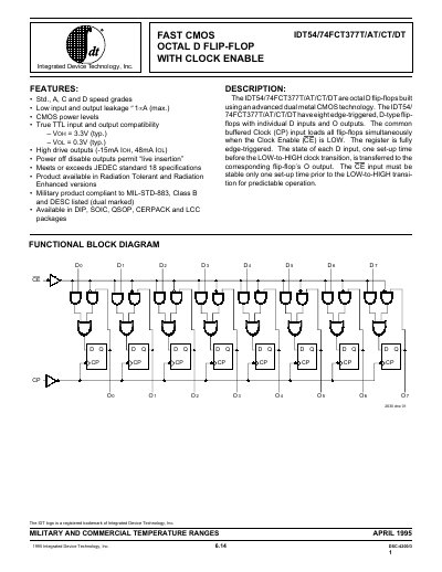 Integrated Device Technology IDT54/74FCT377T/AT/CT/DT Octal D Flip-Flop Datasheet - cover page
