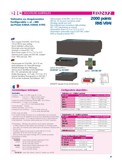 ELC LED2472 2000 points RMS VRAI Voltm&egrave;tre ou Amp&egrave;rem&egrave;tre Configurable = et ~ RMS (ou Process 4-20mA 0-20mA 0-10V - cover page