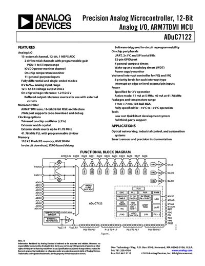 Analog Devices ADuC7122 Precision Analog Microcontroller Datasheet - cover page