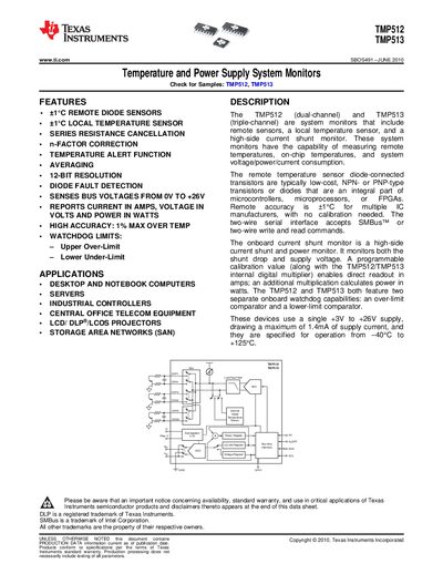 Texas Instruments TMP512/TMP513 Datasheet - cover page