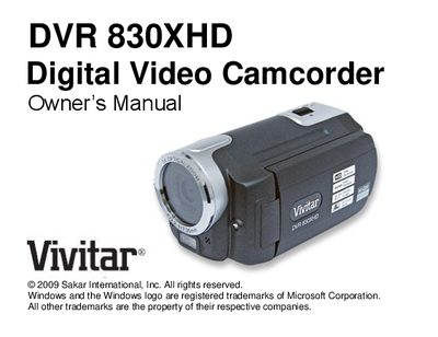Vivitar DVR 830XHD Digital Video Camcorder Owner's Manual - cover page