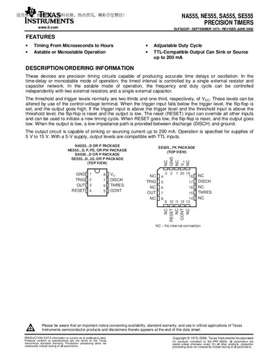 Texas Instruments NE555, NA555, SA555, SE555 Precision Timers Datasheet - cover page