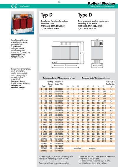 Roller &amp; Fischer Typ D Product Leaflet