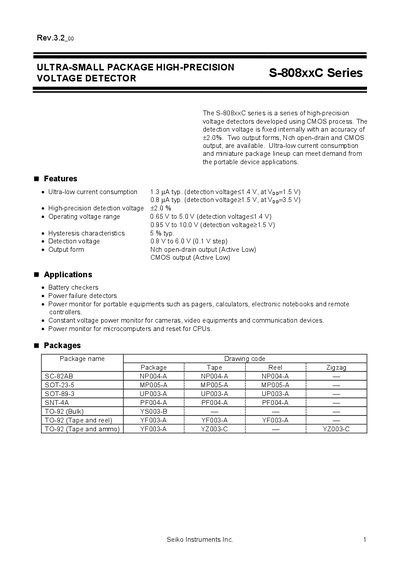 Seiko S-808xxC Series Ultra-Small Package High-Precision Voltage Detector Datasheet - cover page