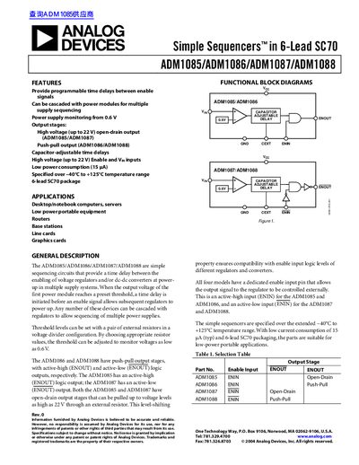 Analog Devices ADM1085/ADM1086/ADM1087/ADM1088 Datasheet