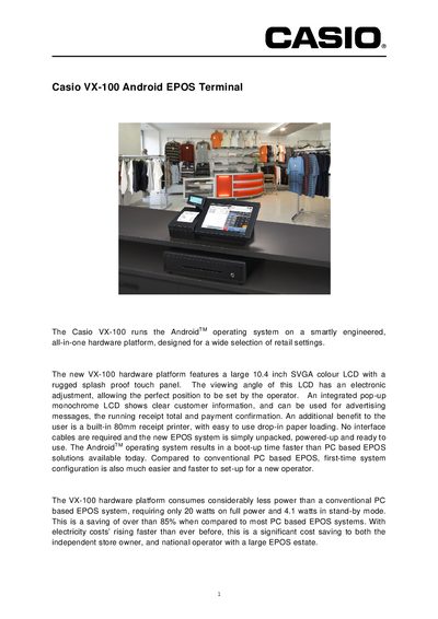 Casio VX-100 Android EPOS Terminal User Manual - cover page