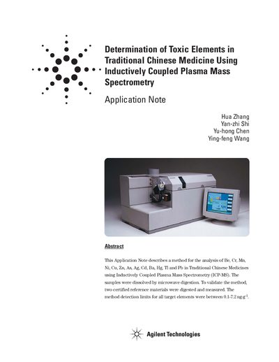 Agilent 7500c ICP-MS Application Note for Toxic Elements in TCM - cover page