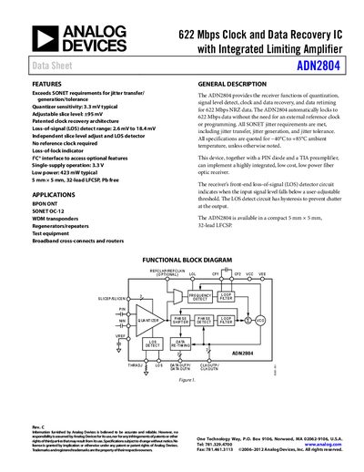 Analog Devices ADN2804 Datasheet Rev C - cover page