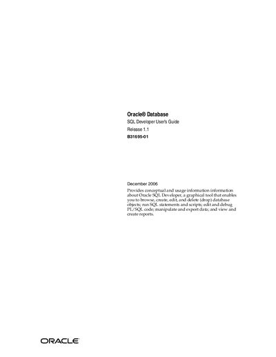 Oracle Database SQL Developer User Guide Release 1.1 B31695-01 - cover page