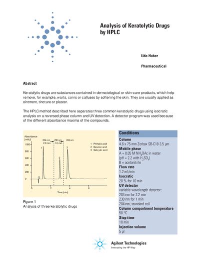 Agilent 1100 Series Keratolytic Drugs HPLC Analysis Application Note - cover page
